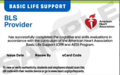 Picture of AHA BLS Certification Card